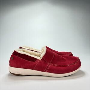 Spenco Fiesta Cozy Red Suede Faux Fur Lined Slip On Moccasin Women's Size 10D